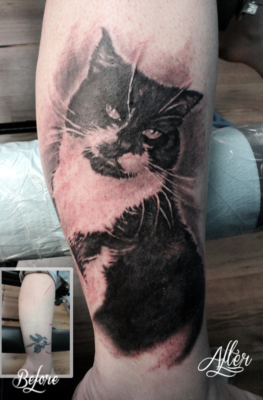 beautiful 3D cat tattoo
