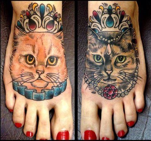 3d foot cat tattoo