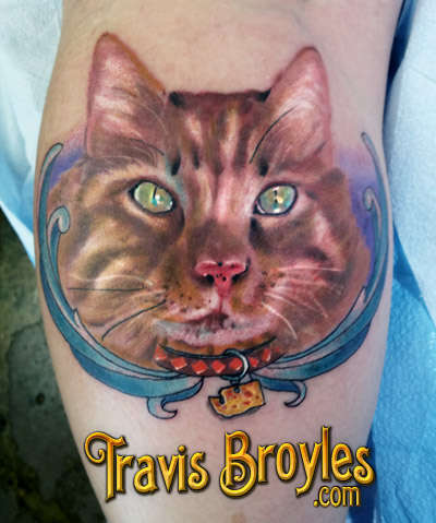 3D yellow cat tattoo